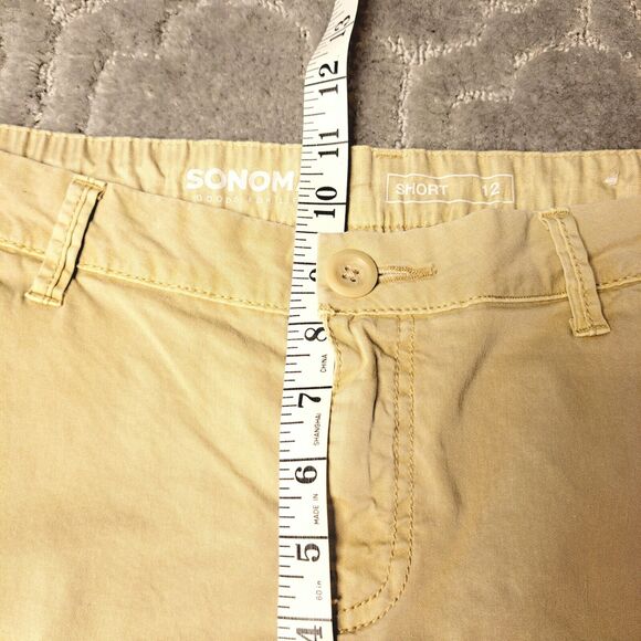 Sonoma Khaki Shorts Womens SIZE 12 Mid Rise Slash Pockets Flat Front casual golf - Picture 4 of 7